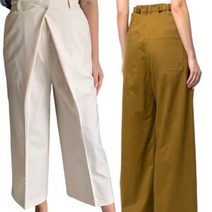 Proenza Schouler Cream Wool Blend Wide Leg Pleated Pants Size 2